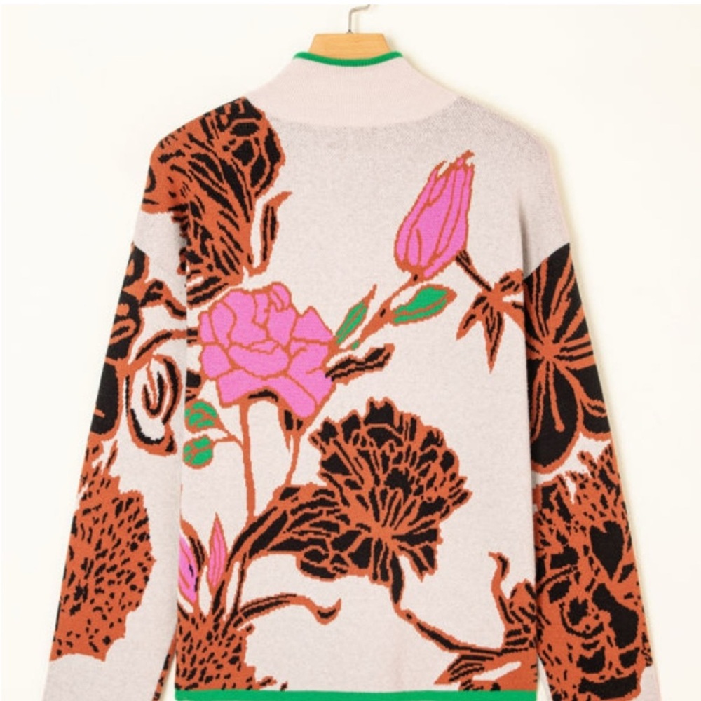 Floral Print Quarter Zip Sweater - Picture 7 of 11
